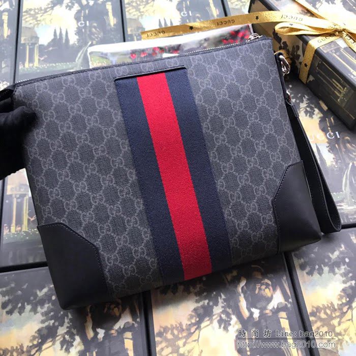 GUCCI古馳 新款 523603黑pvc黑皮 歐洲正品原單 高級人造環保材料 進口牛皮 男士手拿包  ydgq3270